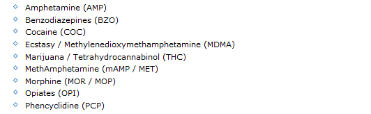 DOT 5 panel drug test: Drugs tested for.