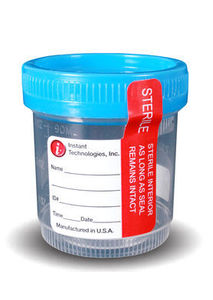 Blue Top Cup with Temperature Strip for employee drug testing kits.